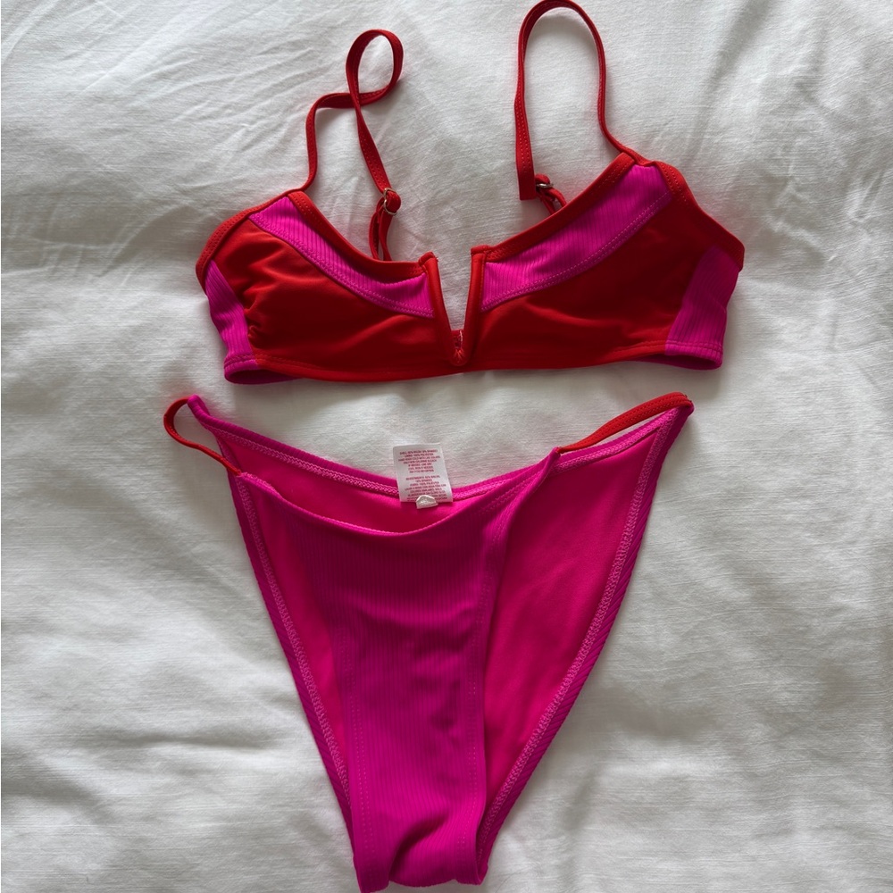 Two-Tone Red & Hot Pink Bikini Set Target Size Small
